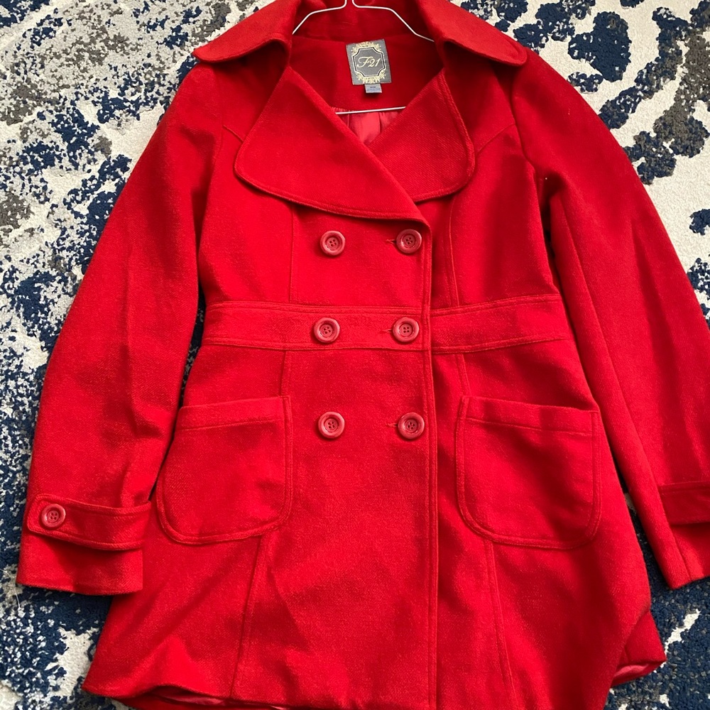 Red pea coat